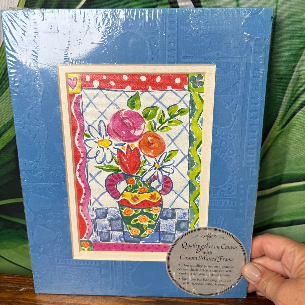 Vintage Jenny Faw Blue Floral Art Print Aesthetic Cotton Matted